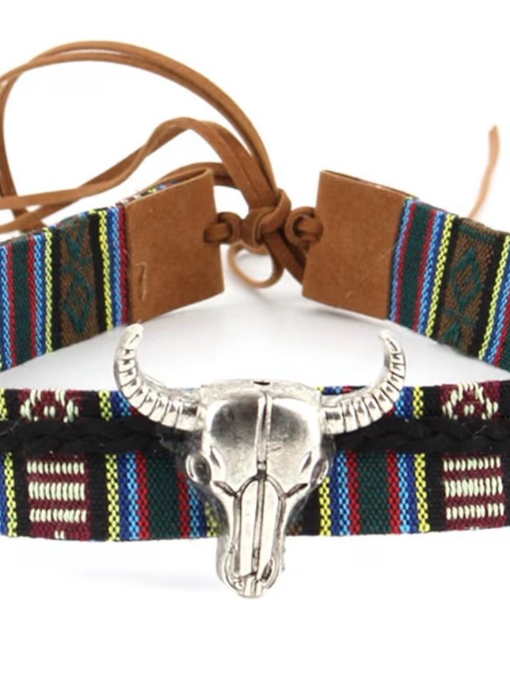 Turquoise & Burgundy Southwestern Bull Skull Hat Band